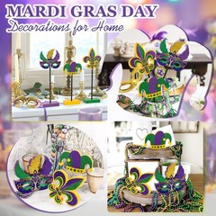 3 Pieces Mardi Gras Tiered Tray 11×10.4×9.3 inches, Green, Purple, and Yellow