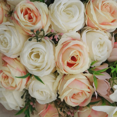 Simulation Bride Holding Flowers Waterfall Pink White Rose Bouquet Wedding
