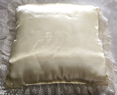 Hand Made Cross-Stitched Lacey Ring Bearer Pillow -Wedding -Cream Color