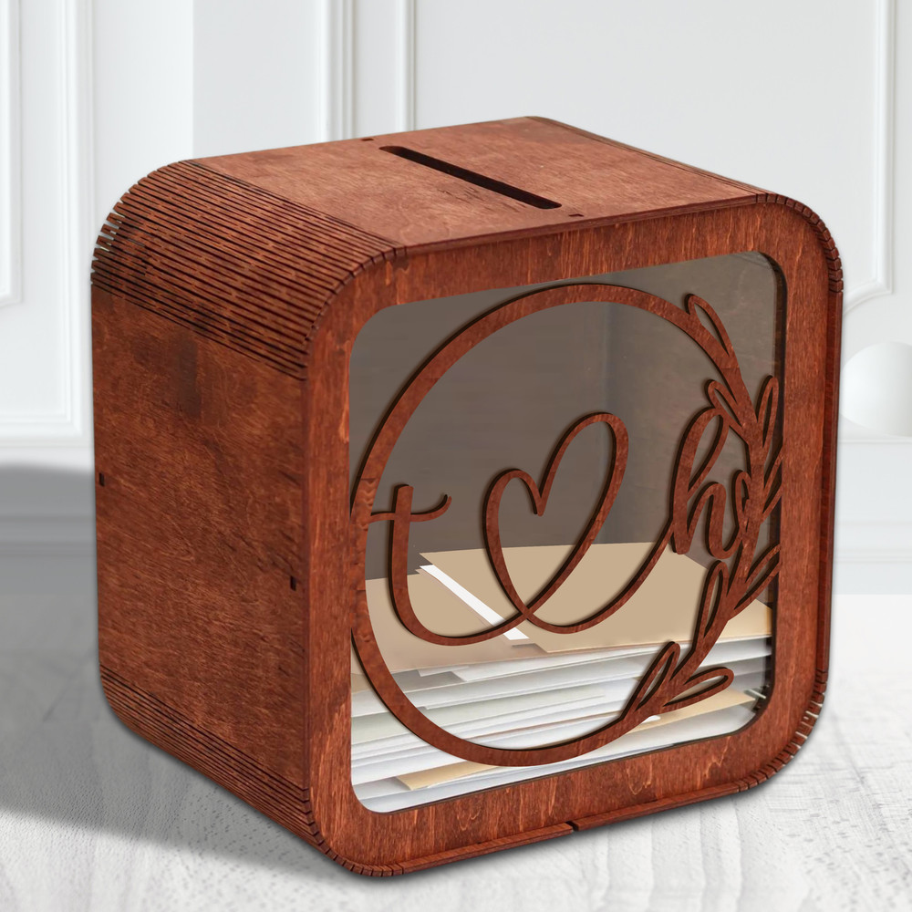 Personalised Laser Cut Wooden Wedding Card Wishing Box – Square