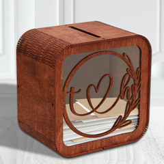 Personalised Laser Cut Wooden Wedding Card Wishing Box – Square