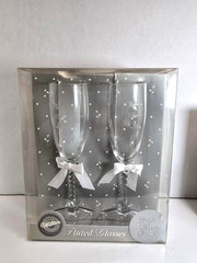 Wilton Bride and Groom Fluted Champagne Glasses. Mint in original box.