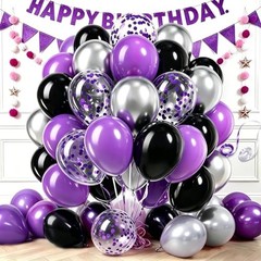 68pcs Black Purple Balloons Kit, Matte Metallic Confetti Latex Blackish Purple
