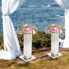 2-Piece Flower Stands Stainless Steel Column Wedding Flower Stand Silver 11*11in