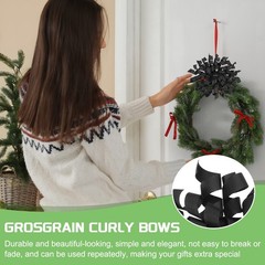 6 Pcs 4 Inch Grosgrain Curly Bows for Gift Wrapping Self-Adhesive Ribbon Black