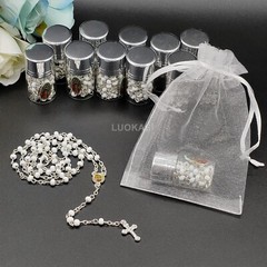 US 12 Lady Guadalupe Rosary Silver Cap Glass Jar Baby Shower Baptism Party Favor