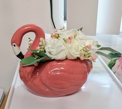 Wedding Centerpiece, Flamingo Table Decor with Bouquet of White Mini Roses