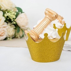 25 GOLD Glittered Crown Paper Cupcake Liners Muffin WRAPPERS Party Decorations