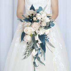 Peacock Blue Bouquet Silk Fake Flowers Bridal Drop Shape Wedding Supplies Decor