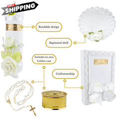 5 Pcs White Baptism Candle Set for Girls and Boys – Velas para bautizo
