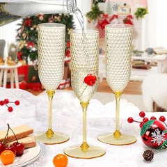 24 Pack Amber Detachable 2 piece Champagne Flutes 5.5 Oz Unbreakable Plastic