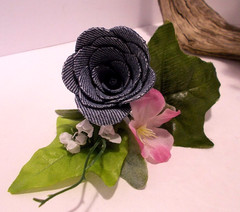 Denim Bridal Bouquet Roses w Spring Flowers & Denim Rose Corsage Country Wedding
