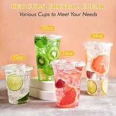 140 Pack 24 OZ PET Clear Plastic Cups with Lids, 24 OZ Crystal 24 OZ Clear