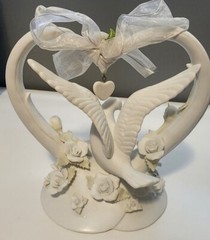 Wedding Cake Topper Doves Roses Heart White Porcelain Unique Love Bridal Gift