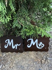 Mr Mrs Wooden Wedding Signs (Set Of Two Signs), Brown White Color