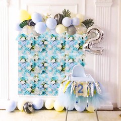 6x Blue+White Artificial Flower Wall Panel Floral Backdrop Girl Room Home New