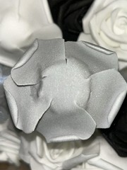 Felt Black, White & Gray Table Centerpiece Rose Buds In 6x6x6 Clear Plastic Box
