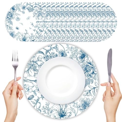 50 Pc Disposable placemats for Party Floral Placemats Vintage Sage Green Blue