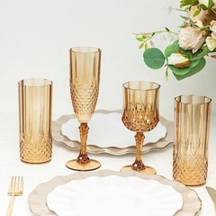 GOLD 6 Plastic 8 oz Crystal Cut Goblets WINE GLASSES Party Events Decorations