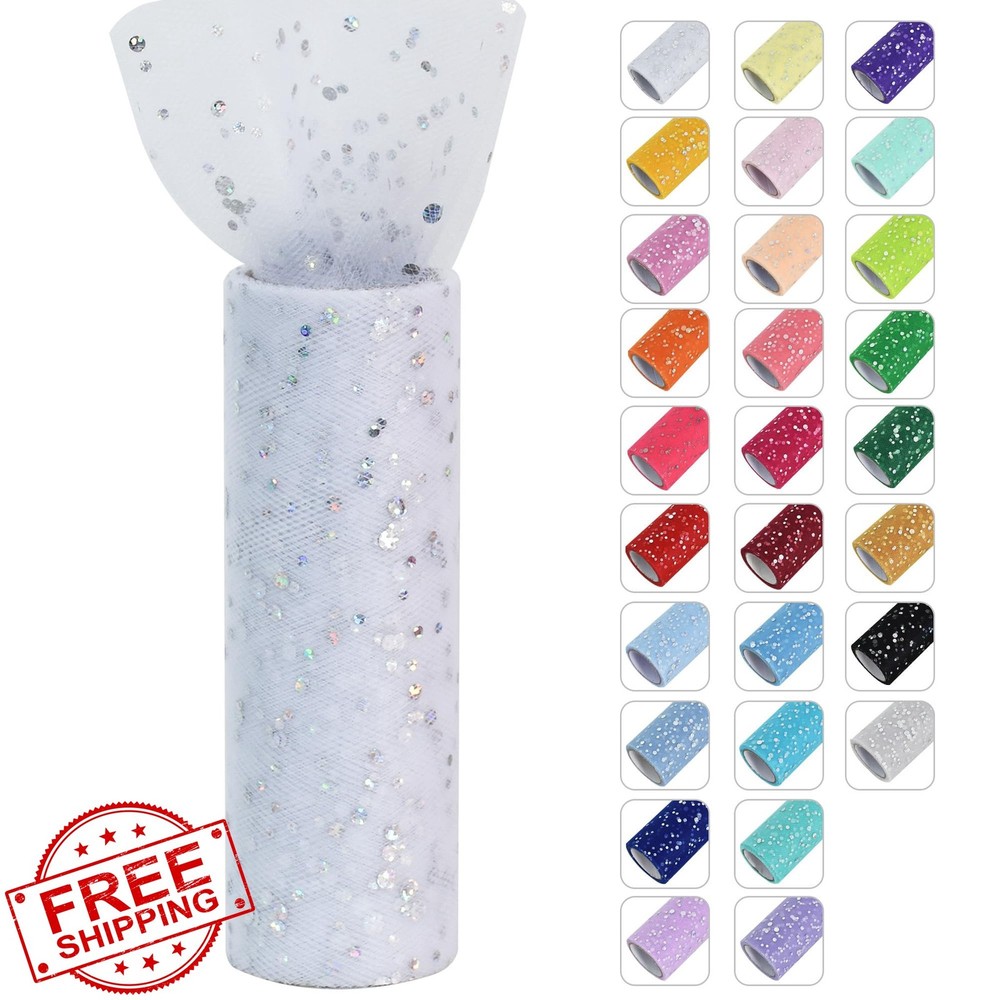 RIBBOOO White Glitter Tulle Roll 6 Inch 10yd