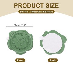 Heart Wax Seal Stickers, 50 Pack Embossed Adhesive Sticker, Olive Green