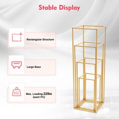 4PCS Gold Flower Stand Rectangular Rack Set For Wedding Table Centerpieces Decor