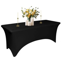 Black Spandex Table Covers for 6 Foot Tables – 6 FT Universal Rectangular Fit…