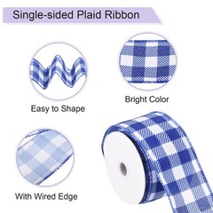 Plaid Check Ribbon, 2.5 Inch x 10 Yards Gingham Ribbon, Medium Blue