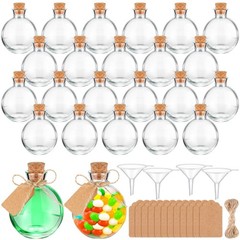 Baderke 24 Sets 5 oz Mini Glass Bottle with Cork Lids Round Small clear