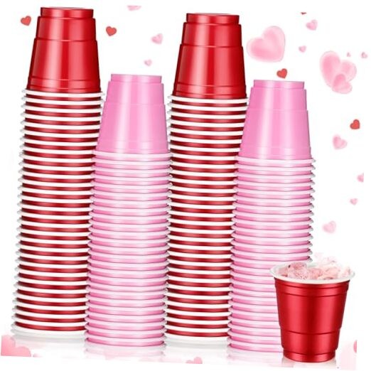 100 Pack 2 oz Valentine‘s Day Shot Disposable Cups Shot Glasses Small Plastic