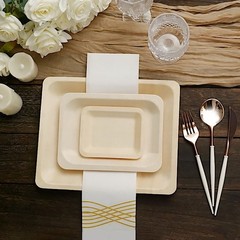 25 pcs Natural BIRCH WOODEN 8″ x 5″ Rectangle PLATES DISPOSABLE TABLEWARE SALE