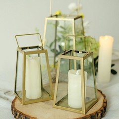 Gold Clear 10 in Glass Geometric Metal Lantern CANDLE HODLER Party Decorations