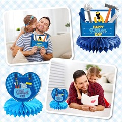 Happy Father’s Day Decorations Banner Table Honeycomb Centerpiece for Party, 3D
