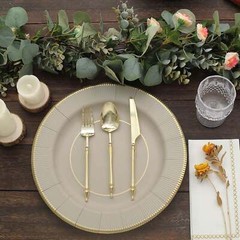 TAUPE 25 Round 13″ PAPER CHARGER PLATES Metallic Rim Party Events Tableware