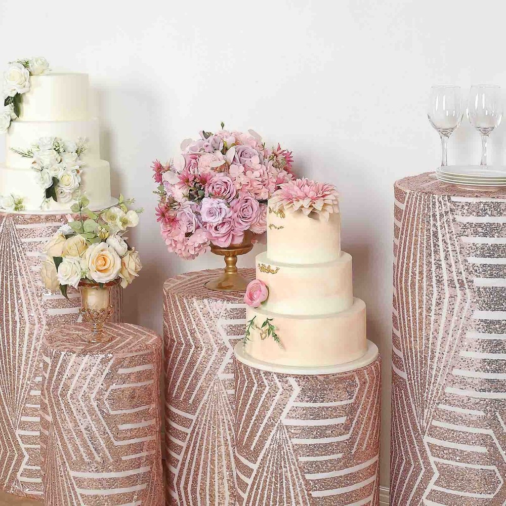 5 BLUSH Geometric Sequins Cylinder Display STAND COVERS Set Party Decorations