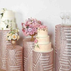 5 BLUSH Geometric Sequins Cylinder Display STAND COVERS Set Party Decorations