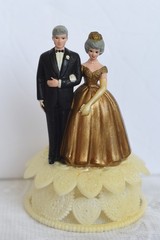 9″ & 5″ Vtg 80s Plastic 50th Anniversary Gold Bakery Crafts Wedding Cake Toppers