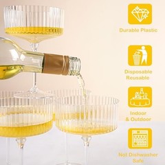 LIYH 20 Pcs Plastic Champagne Glasses 10 Oz Clear Vertical Stripe Pattern