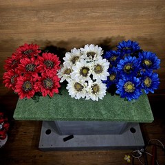 Artificial RED,WHITE,and BLUE SUNFLOWER BUSHES, SILK FLORAL CRAFT SUPPLY Set/3