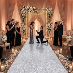 Wedding Aisle Runner: 4FT×15FT Sequin Fabric – Silver Sparkly Carpet Runner