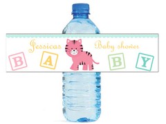 100 Baby Girl Tiger Baby Shower / Birthday Water bottle labels self stick
