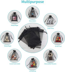 100PCS 4X6 (10X15Cm) Sheer Drawstring Gift Bags, Black Organza Weddi
