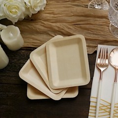 5″ x 4″ Natural Sustainable Bamboo Mini Rectangular Plates Disposable Tableware