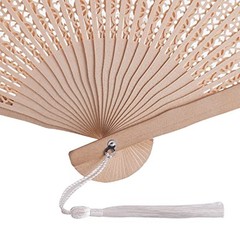 50 Sets Wooden Hand Fan Wood Handheld Folding Fans with Organza Bags and Thank