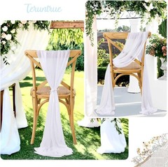 24-Pack White Wedding Chair Sashes Tulle Sheer 8ft Long 10in Wide Party Banquet