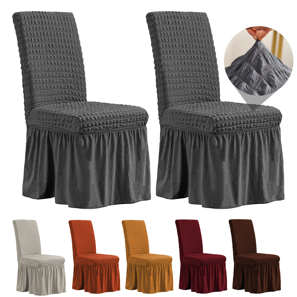 1/2/4/6pcs Dining Room Chair Covers Bubble Lattice Spandex Slipcover with Skirt