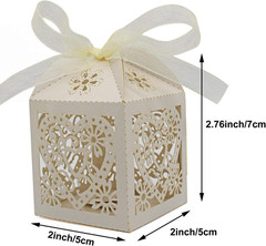 100 Pack Love Heart Laser Cut Wedding Favor Boxes with Ribbons for Candy Gifts