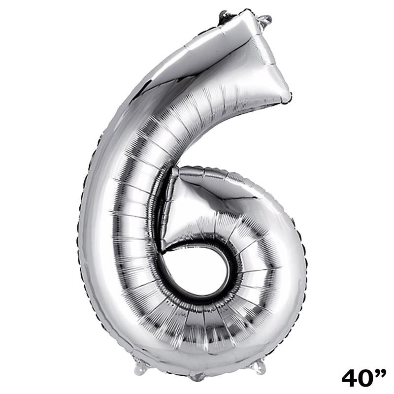 40″ SILVER Number 6 Mylar Foil Balloon 1 pc Party BackDrop Decorations Supply