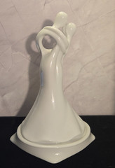9″ White Ceramic Wedding Cake Topper Bride & Groom Abstract Embrace Figurine