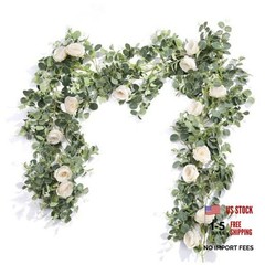 2 Pcs 13FT Artificial Flower Garland Wedding Decor, White Rose White 2 Pcs